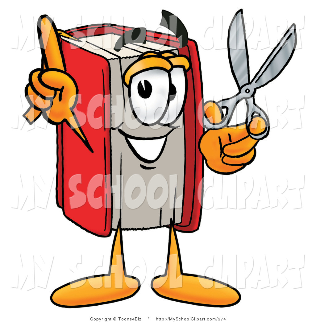 Clip Art Of A Red Book Mascot Cartoon Character Holding An Open Pair