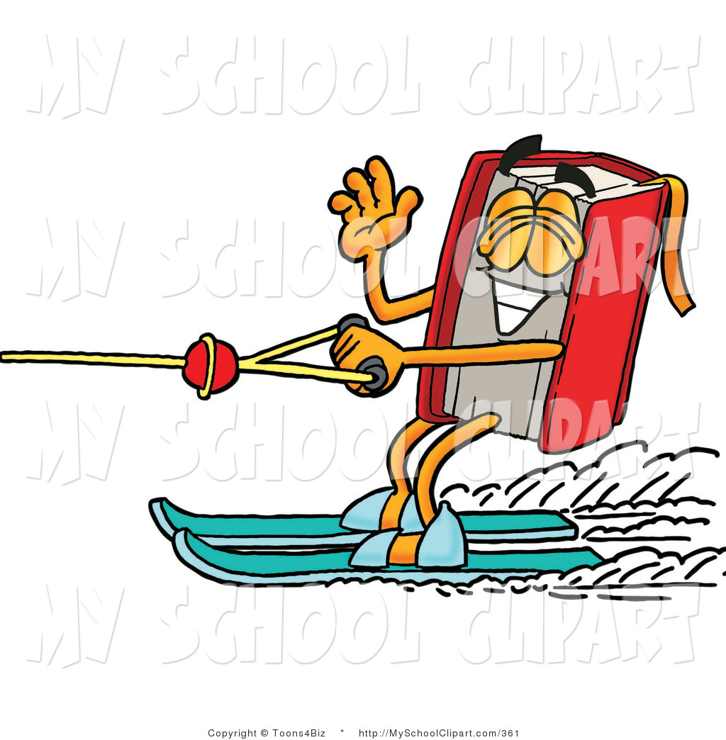 Clip Art Of A Summertime Red Book Mascot Cartoon Character Waving