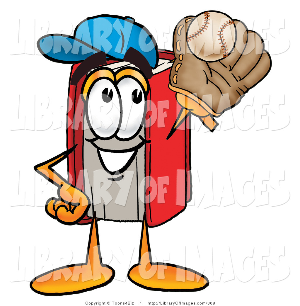 Clip Art Of An Athletic Red Book Mascot Cartoon Character Catching A