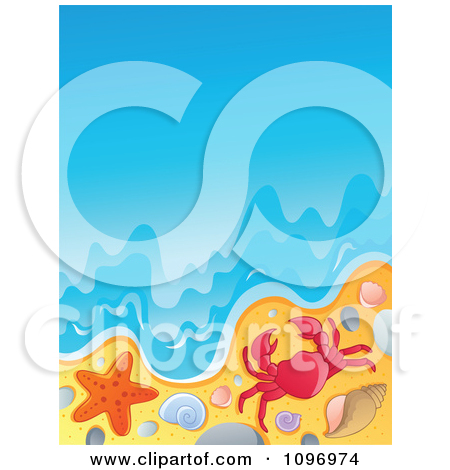 Clipart Beach Background With The Sea Surf Shells Crab And Starfish