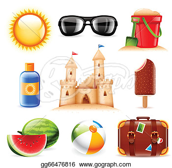 Clipart   Set Of Nine Summer And Beach Related Vector Icons  Stock    