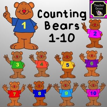 Counting Bears 1 10 Clipart Set   300dpi Color Bw And Black Lined