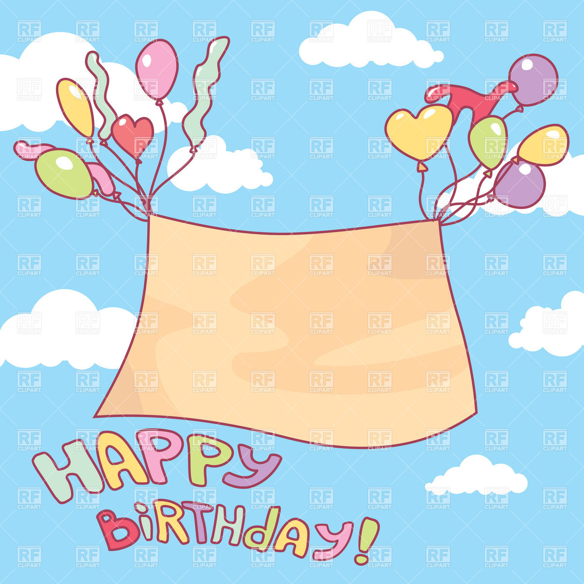 Empty Banner Flying On Balloons   Birthday Card 20180 Borders And