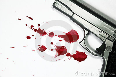 Hand Gun And Blood Splatter  Murder   Homicide Scene
