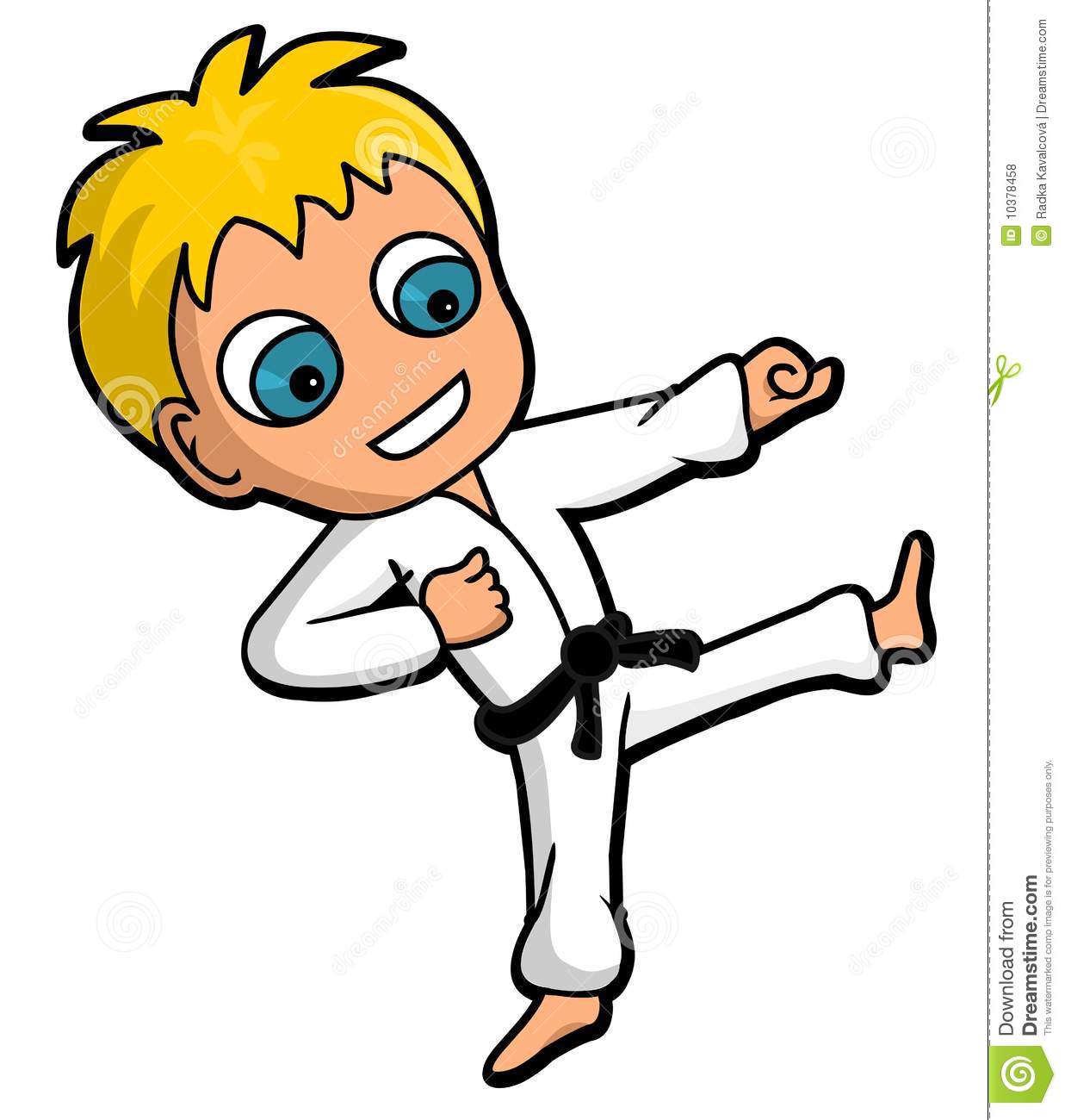 Kid Character Practicing Karate Kicking And Punching 
