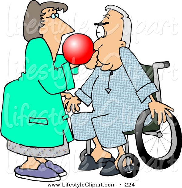Lifestyle Clipart Of A White Female Nurse Giving A Male Senior Patient    