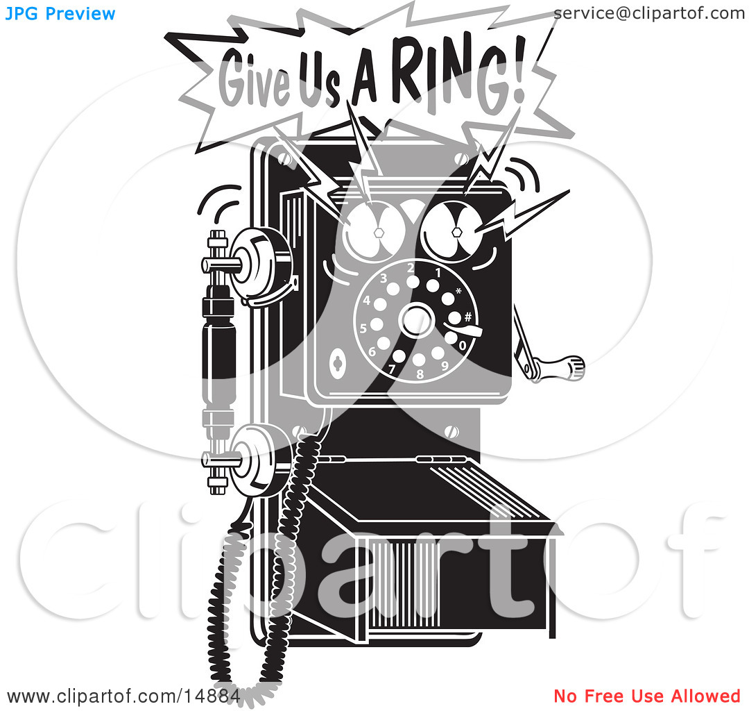 Ringing Black And White Wall Telephone Clipart Illustration 102414884