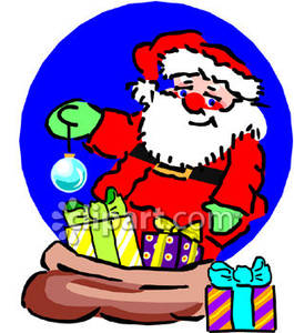 Santa With Open Bag Of Presents   Royalty Free Clipart Picture