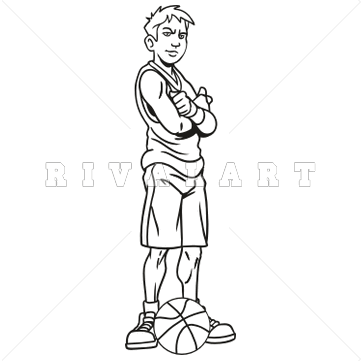 Sports Clipart Image Of Black White Player Crossed Arms Basketball Boy