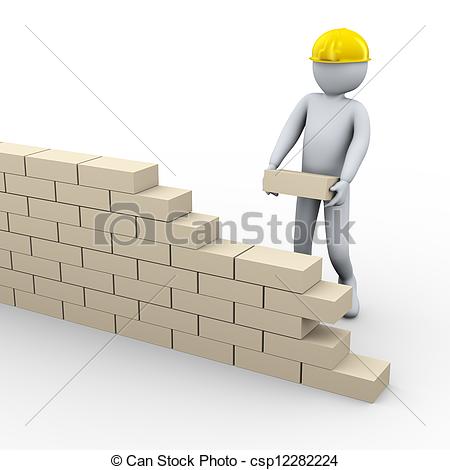 Stock Illustration   3d Man Building Brick Wall   Stock Illustration