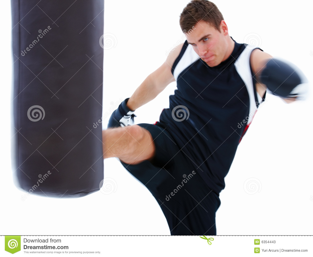 Stock Photos  Man Kicking Punching Bag Isolated On White B  Image    