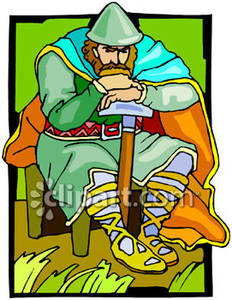 Thor Resting On His Hammer   Royalty Free Clipart Picture