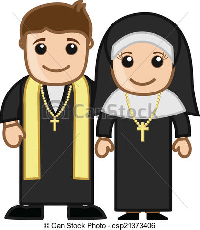 Vector Clipart Of Cartoon Priest And Nun Vector   Priest And Nun