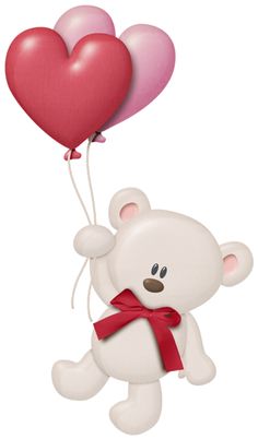 White Teddy With Heart Balloons Png Clipart