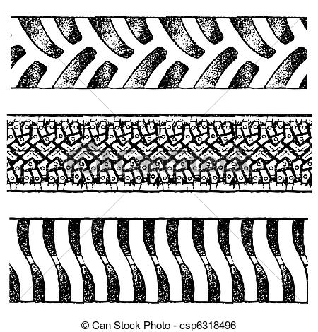 Clip Art Vector Of Tire Tracks   Set Of Various Black Tire Traces    
