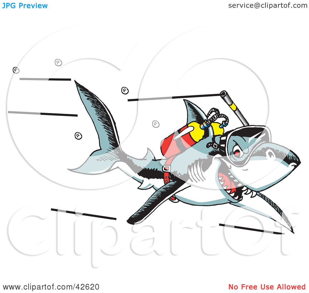 Clipart Illustration Of A Scuba Shark Swimming With An Oxygen Tank By