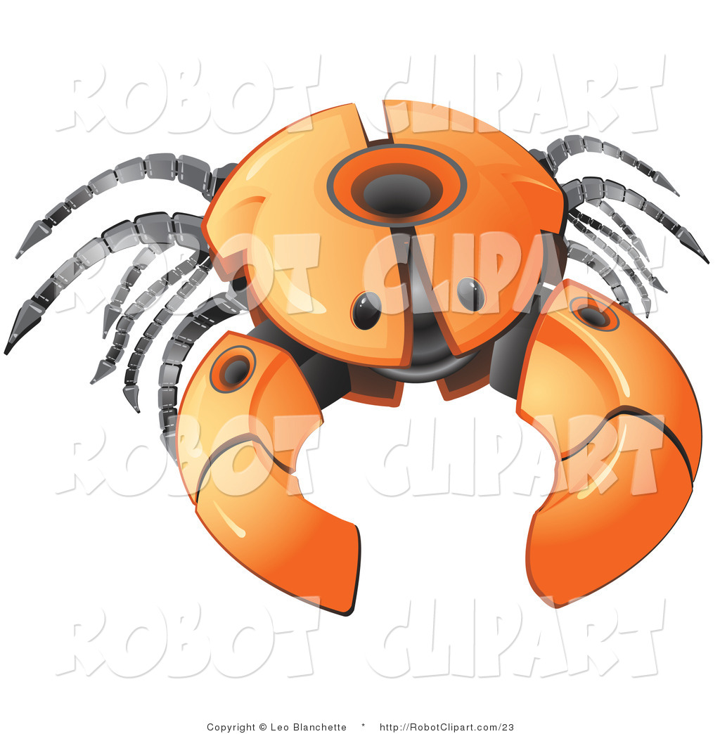 Clipart Of A Black And Orange Crab Robot With Open Pinchers By Leo
