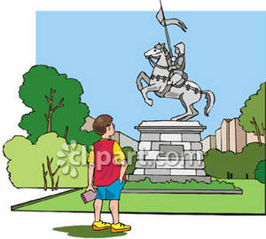 Clipart Picture Of A Little Boy Gazing Up At A Monumental Statue