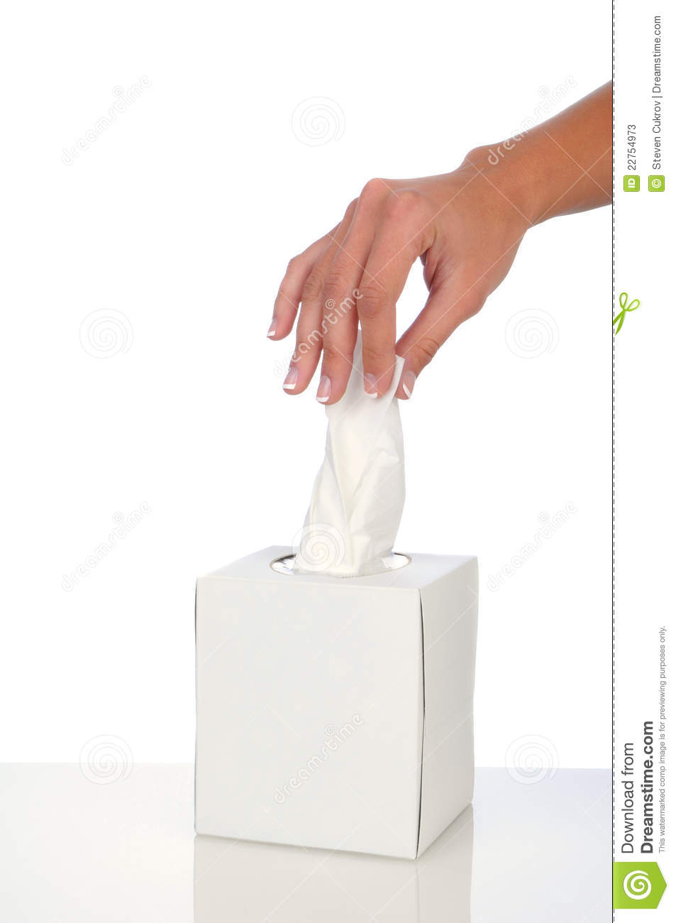 Closeup Of A Woman S Hand Pulling A Facial Tissue From A Box  Vertical
