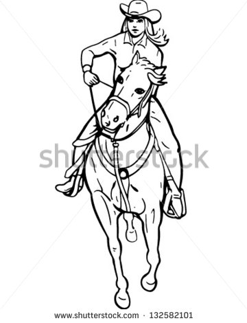 Cowgirl Clipart Black And White Cowgirl Barrel Racer   Retro