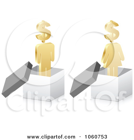 Digital Collage Of A Golden Man And Woman In Boxes With Euro Heads