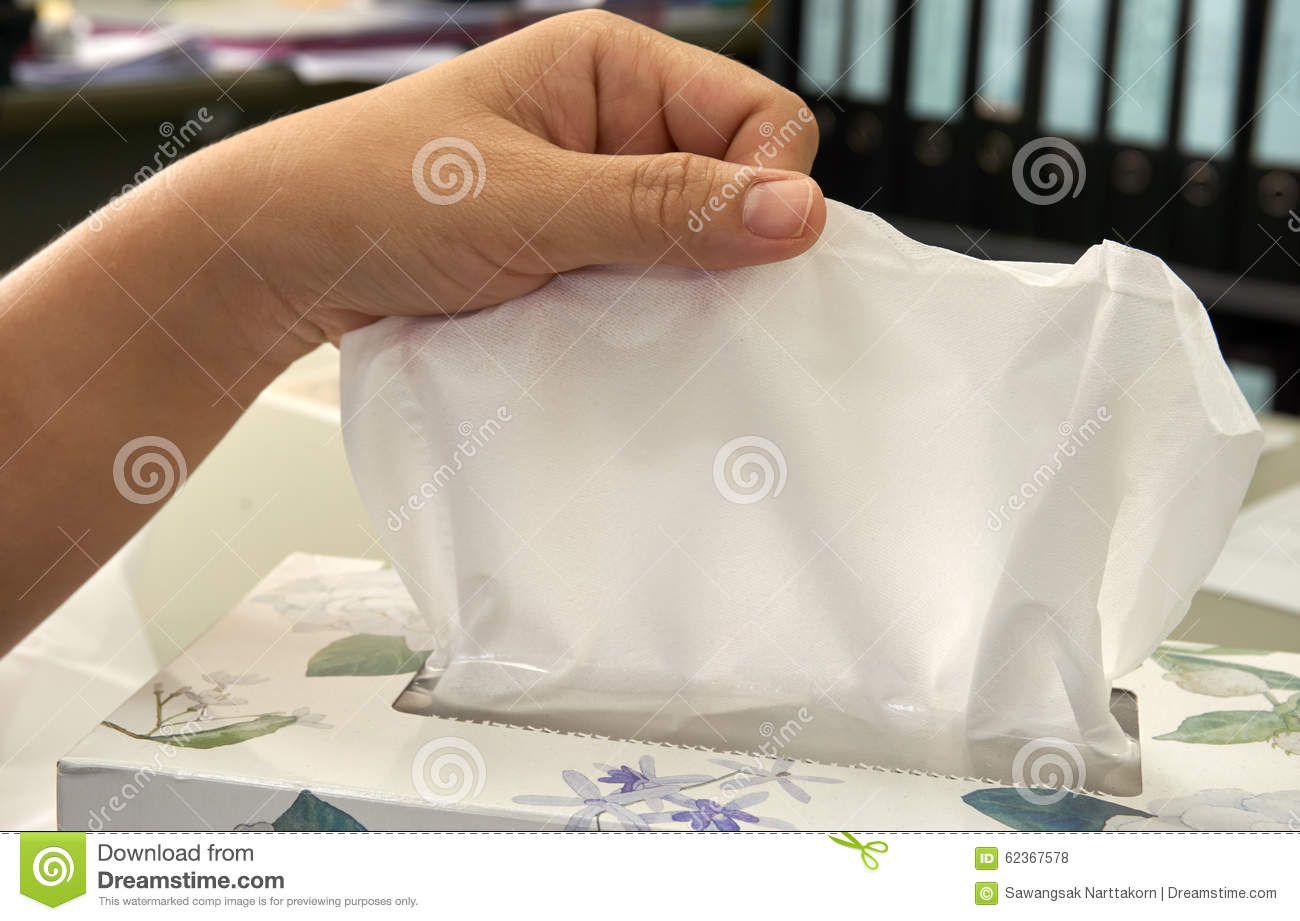Hand Of Woman Pull Tissue Paper Out From Box