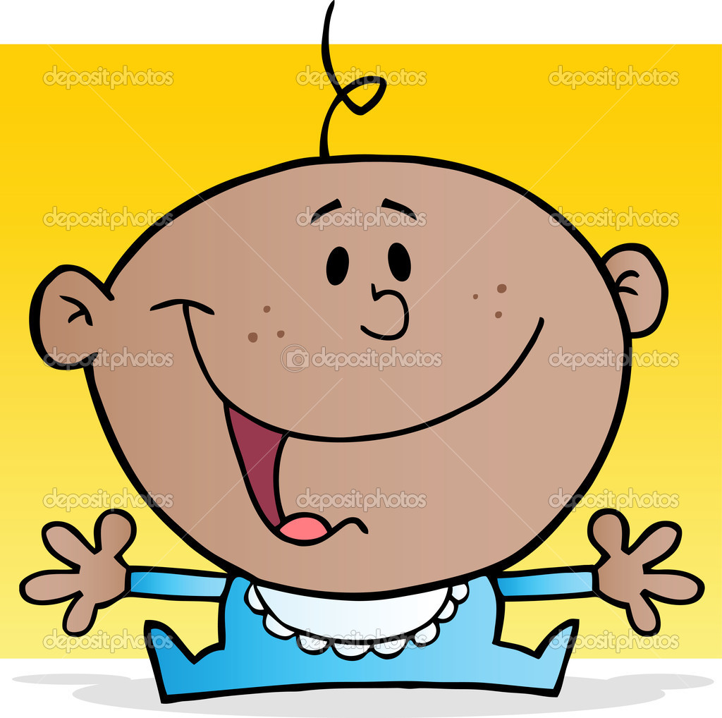 Happy African American Baby Boy Cartoon Character   Stock Photo