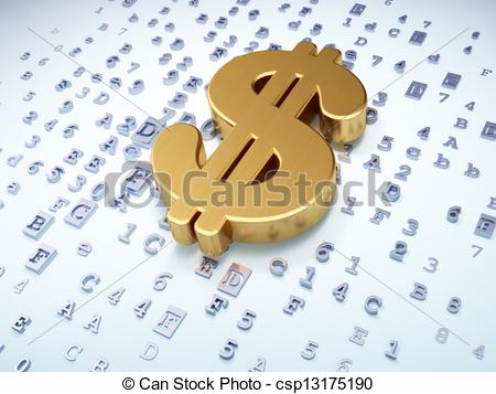 Illustration   Currency Concept  Golden Dollar On Digital Background