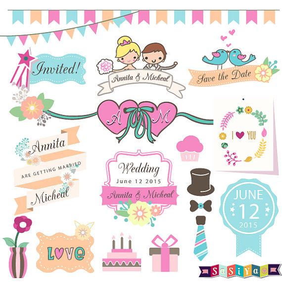 Instant Download Cute Wedding Couple Save The Date Digital Clipart