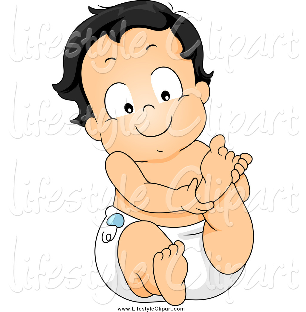 Lifestyle Clipart Of A Happy Baby Boy Playing With His Foot By Bnp