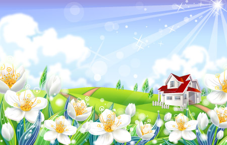 Mesmerizing Nature Scene With A Beautiful House With A Red Roof White