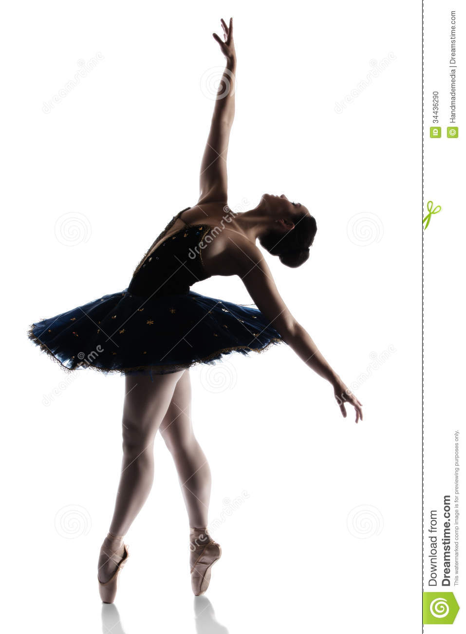 Silhouette Of A Beautiful Female Ballet Dancer Isolated On A White