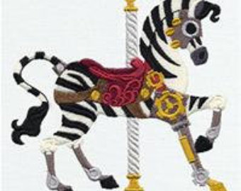 Steampunk Carousel Zebra Embroidere D Flour Sack Hand Dish Towel
