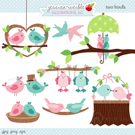 Two Birds Cute Valentine Digital Clipart   Commercial Use Ok   Love    
