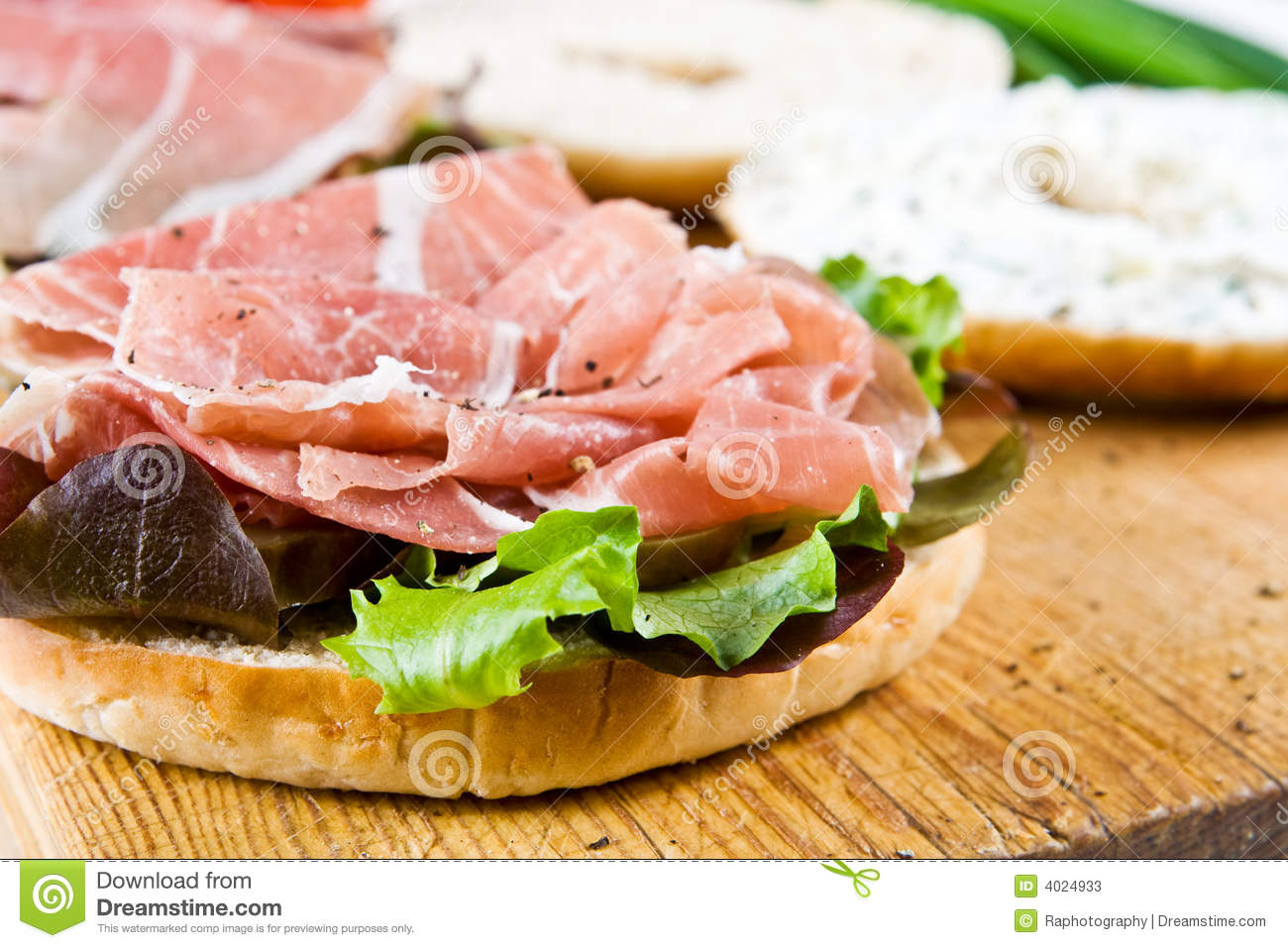 Bagel Sandwich With Parma Ham And Cream Cheese 