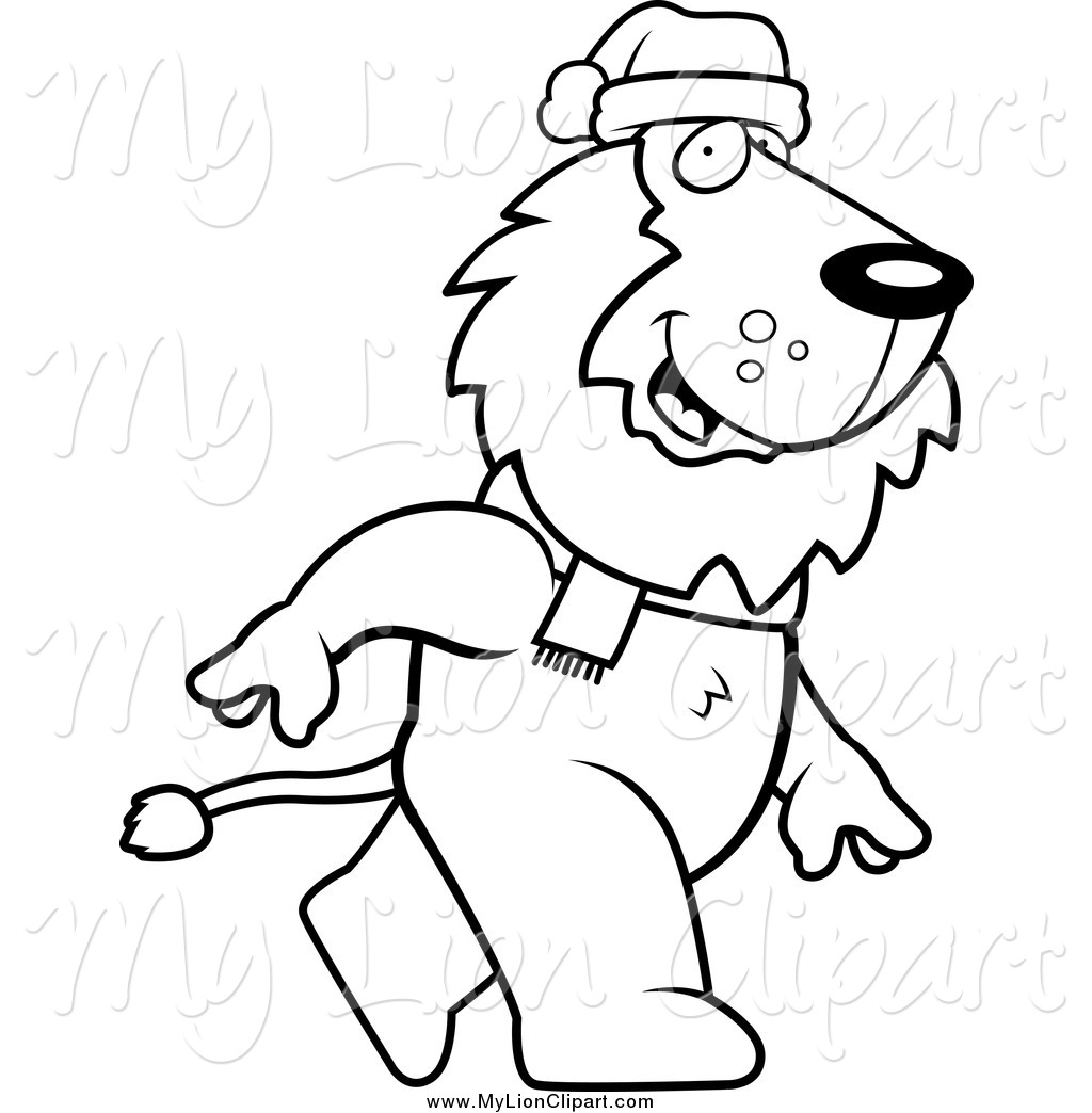 Black And White Christmas Lion Walking Upright Black And White Lion    