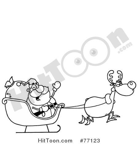 Black And White Coloring Page Outline Of A Reindeer Flying Santa S