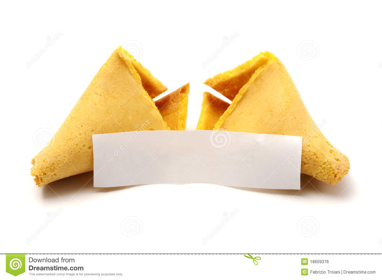 Broken Fortune Cookie With Blank Copyspace On A White Background