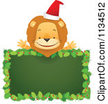 Christmas Lion Over A Holly Sign Royalty Free Vector Clipart By Qiun