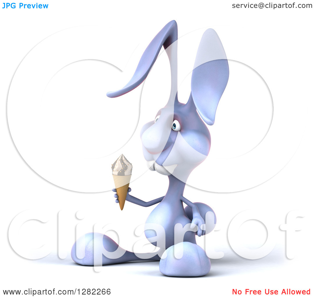 Clipart Of A 3d Blue Bunny Rabbit Facing Left And Holding A Waffle Ice