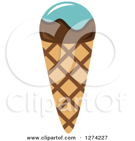 Clipart Of A Blue And Chocolate Dipped Waffle Ice Cream Cone   Royalty