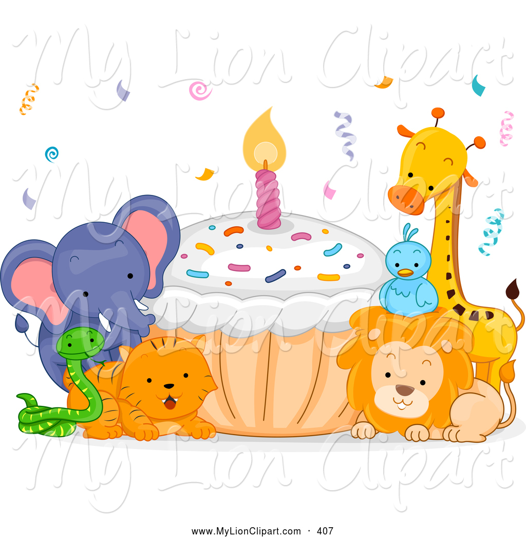 Clipart Of A Group Of Birthday Animals With A Cupcake By Bnp Design