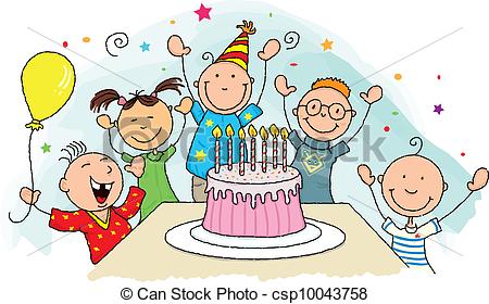Clipart Vector Of Birthday Party   Happy Birthday Group Of Young Child    