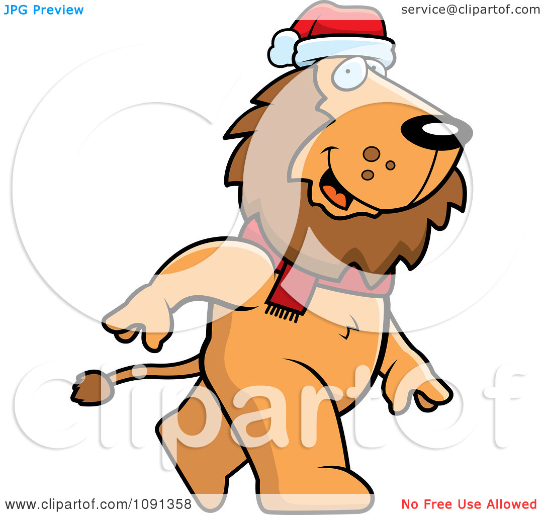 Clipart Walking Christmas Lion   Royalty Free Vector Illustration By