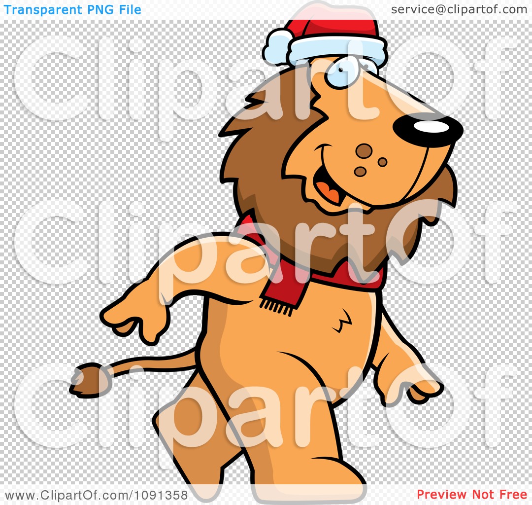 Clipart Walking Christmas Lion   Royalty Free Vector Illustration By