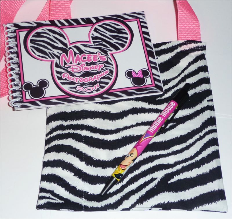Disney Pink Zebra Mickey   Minnie Mouse Autograph Book Bag Pen New