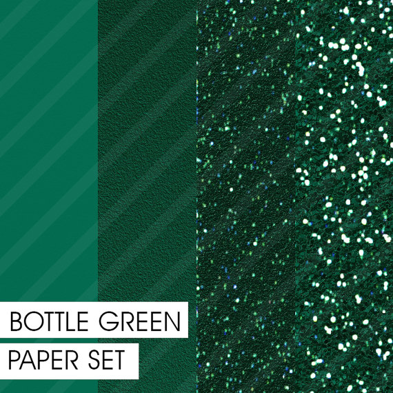 Glitter Plain Paper Set Bottle Green 4 Different Pre Made Pages    