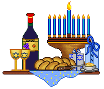 Hanukkah Clip Art Of Challah Bread And Butter A Menorah With Blue