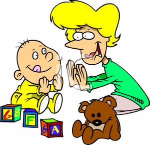 Mother And Son Playing Patty Cake On The Floor   Royalty Free Clipart    