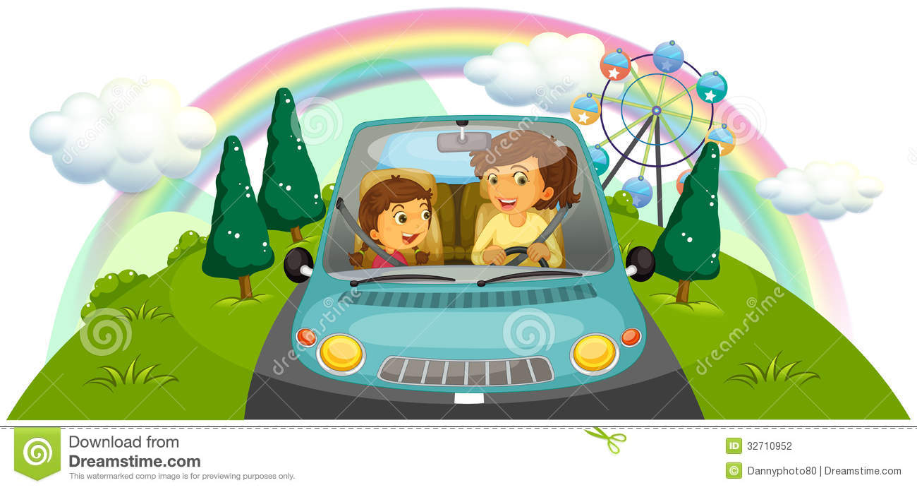 Mother Driving The Car With Her Daughter Stock Photography   Image